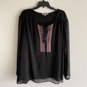 Daniel rain Size 2X Women’s Embroidery Tassel Long Sleeve  Black Top Blouse
